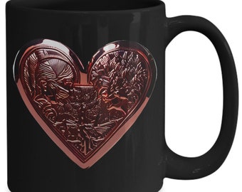 Coffee Mug: 3D Effect Intricately Carved Copper Heart