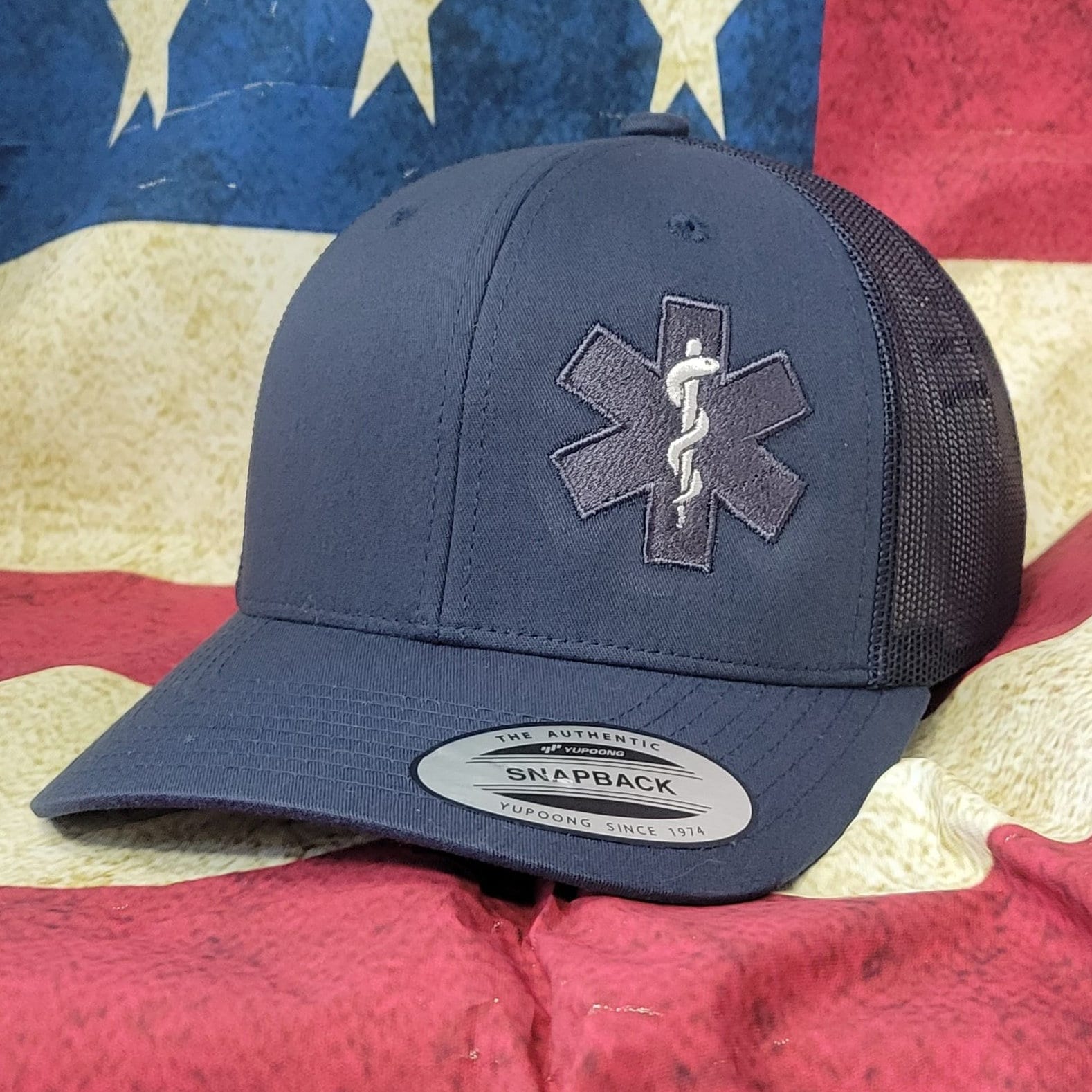 EMS, Star of Life Offset Embroidery Cap, Monochromatic Flag