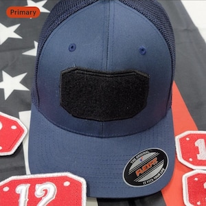 Firefighter Department floater, loop and hook hat, Fire & Rescue black passport-style shield trucker cap, ready for patches loop cap.