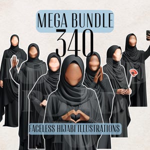 Faceless Hijabi Clipart Bundle: Muslim Woman Illustrations (PNG, SVG Digital Art)