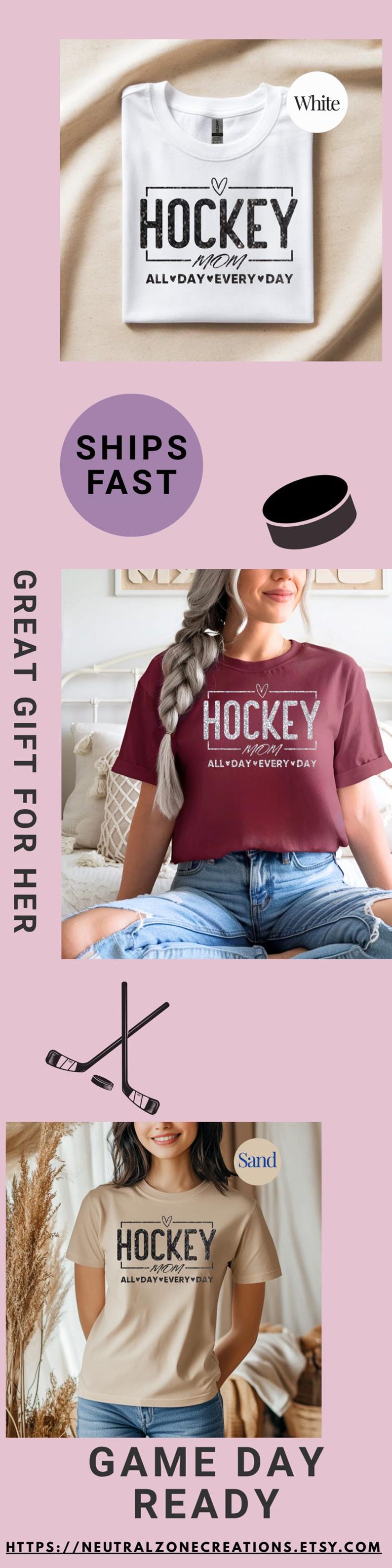 Hockey Mom Shirt Glitter Vinyl Graphic Tee Cotton Material Comfortable Wear Rink Side Ice Hockey Goalie Mom Gift Idea Game Day Practice image 18