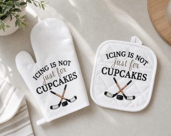 Hockey Gift Set Oven Mitt and Pot Holder Hockey Kitchen Towel Bundle Ice Hockey Fan Gift Hockey Coach Appreciation Team Manager Gift