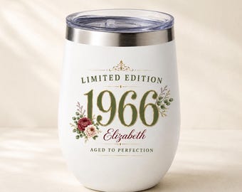 Personalized 60th Birthday Gift for Women Vintage 1966 Wine Tumbler Custom Name Birthday Cup Born in 1966 Gift for Mom Wife Friend