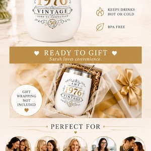 Personalized 50th Birthday Wine Tumbler Custom Birthday Gift for Women Vintage Aged to Perfection Cup 50th Birthday Milestone Gift for Her image 18