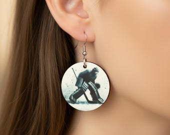 Hockey Goalie Earring Silhouette Design Game Day Accessory Mom Gift Fan Sport Double Sided Round Themed Jewelry