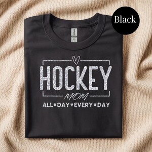 Comfortable Cotton Tee Hockey Mom Shirt Glitter Vinyl Design Premium Material Soft Fabric Construction Game Day Essential Practice Session Outfit Rink Side Wear Ice Hockey Support Team Spirit Apparel Proud Hockey Parent Gift Perfect Present