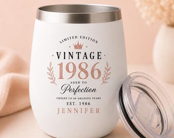 40th Birthday Gift for Women Personalized 40th Birthday Wine Tumbler Vintage 1986 Gift for Her Best Friend Sister Wife Mom Coworker Daughter