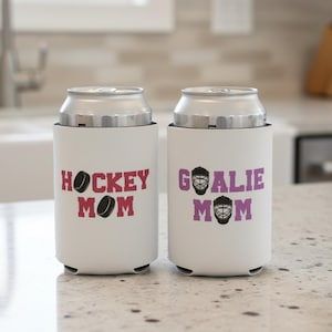 Hockey Mom Cooler Drink Holder Beverage Sleeve Neoprene Insulator Cold Drinks Ice Rink Game Sideline Accessory Team Gift Idea Sports Parent