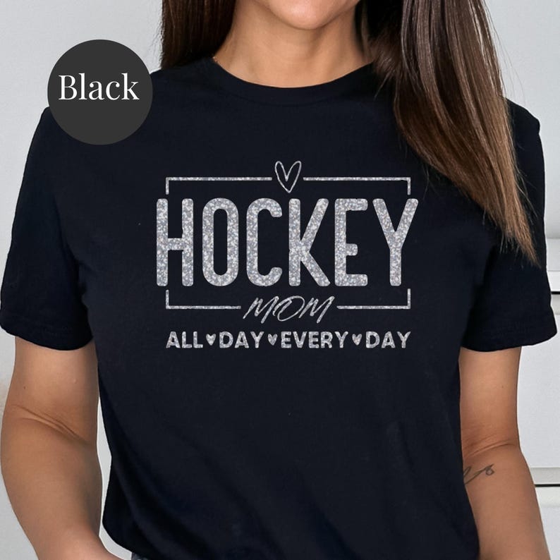 Hockey Mom Shirt Glitter Vinyl Graphic Tee Cotton Material Comfortable Wear Rink Side Ice Hockey Goalie Mom Gift Idea Game Day Practice image 6