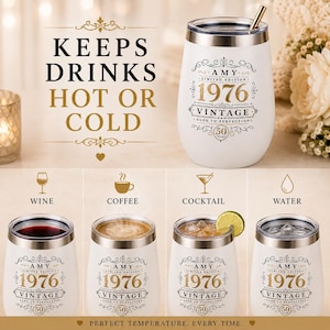 Personalized 50th Birthday Wine Tumbler Custom Birthday Gift for Women Vintage Aged to Perfection Cup 50th Birthday Milestone Gift for Her image 12