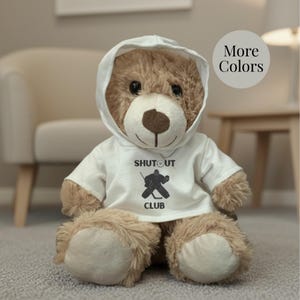 Custom Teddy Bear Hockey Gift Goalie Achievement Shutout Club Player Recognition Present Soft Plush Goalkeeper Hoodie Customized Fan