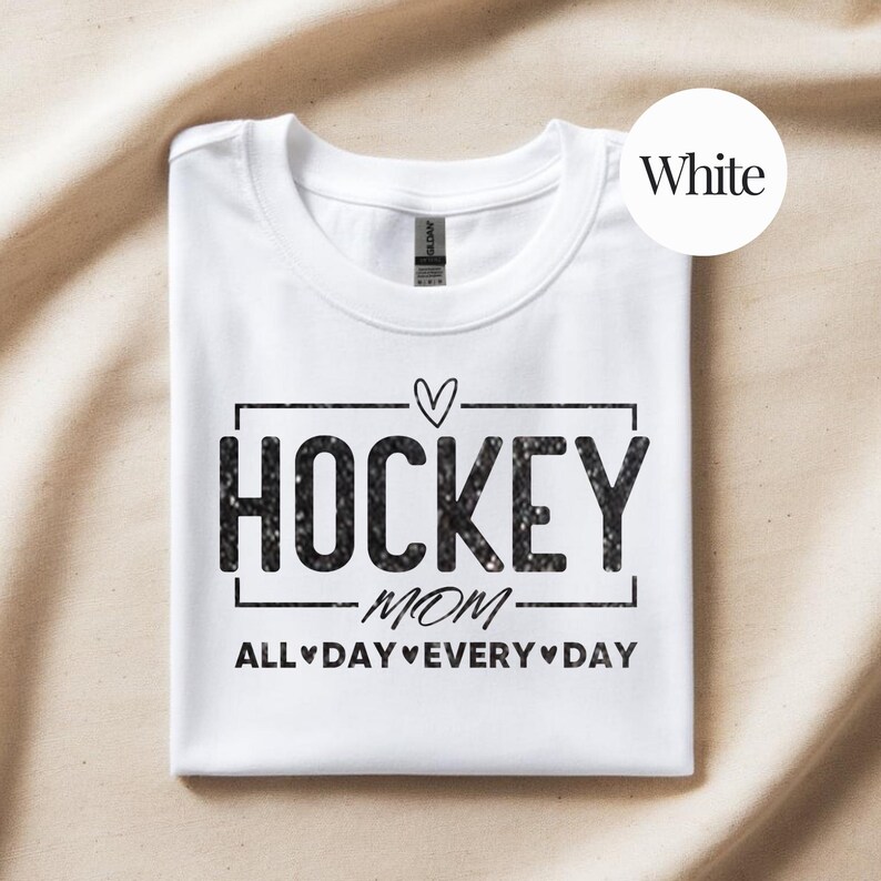 Team Spirit Apparel Hockey Mom Shirt Glitter Vinyl Design Cotton Material Comfortable Fit Rink Side Essential Game Day Wear Practice Session Outfit Ice Hockey Support Proud Parent Gift Soft Preshrunk Fabric Premium Quality Construction