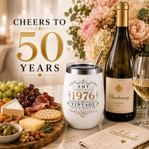 Personalized 50th Birthday Wine Tumbler Custom Birthday Gift for Women Vintage Aged to Perfection Cup 50th Birthday Milestone Gift for Her image 8
