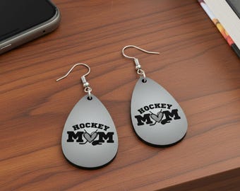 Hockey Mom Earring Wooden Teardrop Sport Jewelry Fan Game Accessory Team Gift Supporter Mothers Day hockey Themed Design hockey Fashion