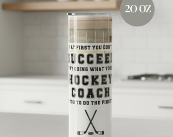 Taza de café con vaso para entrenador de hockey, idea de regalo de cumpleaños, agradecimiento al equipo, taza térmica, torneo de viaje, mensaje motivacional de fin de temporada.
