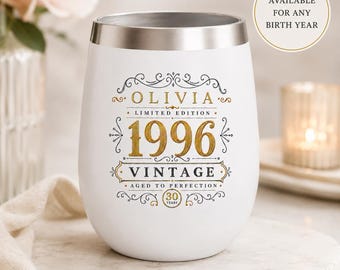 Custom Birth Year Wine Tumbler Personalized Milestone Birthday Gift Vintage Birth Year Cup Custom Name Keepsake Birthday Gift for Her