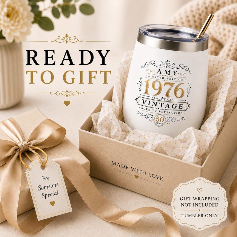 Personalized 50th Birthday Wine Tumbler Custom Birthday Gift for Women Vintage Aged to Perfection Cup 50th Birthday Milestone Gift for Her image 14