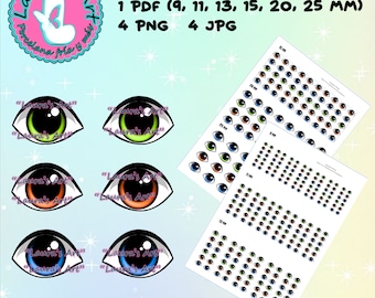 PRINTABLE EYES, Digital png, jpg and pdf files with 6 sizes (9, 11, 13, 15, 20 and 25 mm) for your crafts.