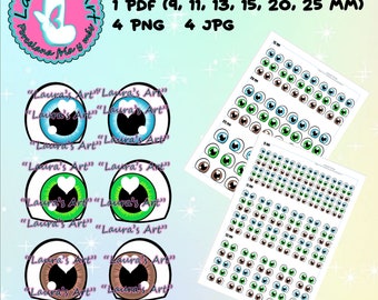 PRINTABLE EYES, Digital png, jpg and pdf files with 6 sizes (9, 11, 13, 15, 20 and 25 mm) for your crafts.