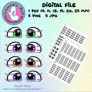 AFDRUKBARE OGEN, digitale png-, jpg- en pdf-bestanden in 6 formaten (9, 11, 13, 15, 20 en 25 mm) voor uw knutselwerkjes.
