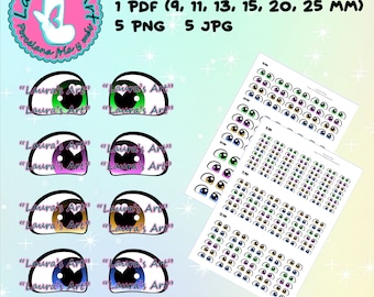 PRINTABLE EYES, Digital png, jpg and pdf files with 6 sizes (9, 11, 13, 15, 20 and 25 mm) for your crafts.