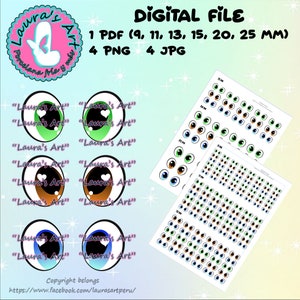 AFDRUKBARE OGEN, digitale png-, jpg- en pdf-bestanden in 6 formaten (9, 11, 13, 15, 20 en 25 mm) voor uw knutselwerkjes.