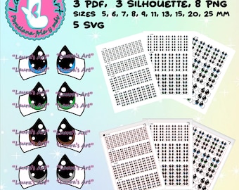 PRINTABLE EYES: Digital ZIP files with Svg, Png, Silhouette Studio and Pdf files with 10 sizes (5, 6, 7, 8, 9, 11, 13, 15, 20 and 25 mm).