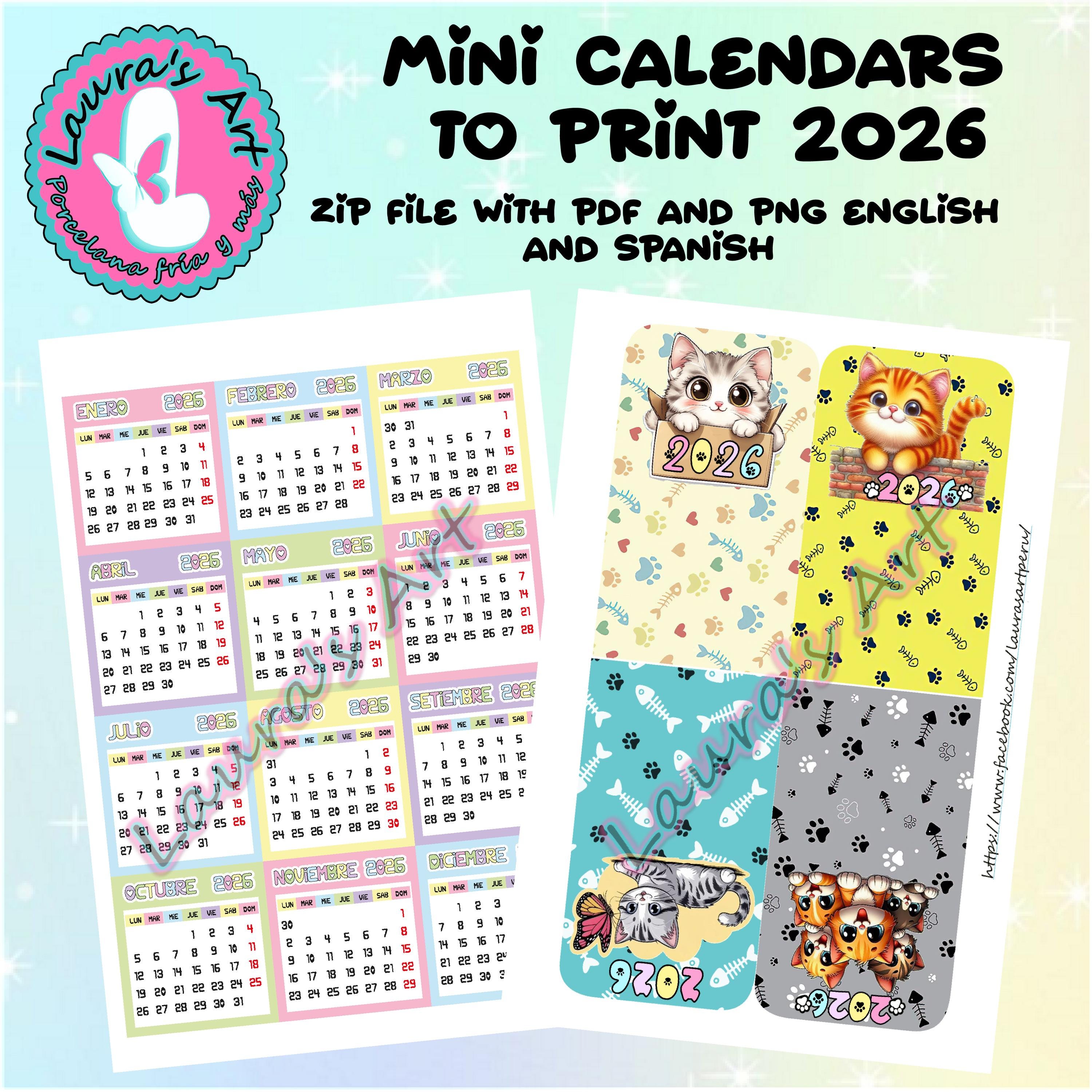 MINI CALENDARS KITTENS 2026 for Magnets: Zip Folder With Pdf and Png ...