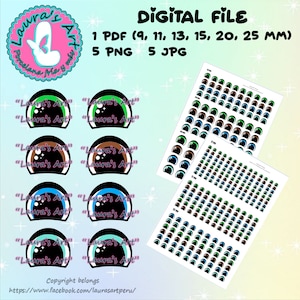 AFDRUKBARE OGEN, digitale png-, jpg- en pdf-bestanden in 6 formaten (9, 11, 13, 15, 20 en 25 mm) voor uw knutselwerkjes.