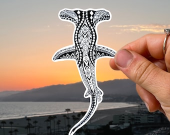 ポリネシアン トライバル ハンマーヘッド シャーク ステッカー ハワイアン ビニール デカール 808 ハワイ シャーク ハンマーヘッド バンパー ステッカー