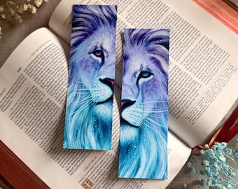 Royal Lion Bookmark - Blue Purple Lion - Christian Faith Bible Bookmarks - ( Fine Art Paper - not laminated )