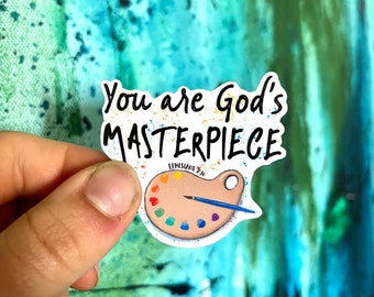 You Are Gods meesterwerk Efeziërs 2:10 Bijbelvers sticker, geloof stickers, sticker verfpalet, christelijk kunstenaarscadeau