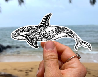 Orca Sticker Killer Whale Decal Polynesian Tribal Hawaiian Sticker 808 Hawaii Sticker Sea Life Beach Orca Decal Cool Bumper Sticker Orcas