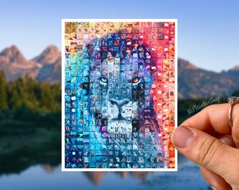 One In Spirit Lion Sticker Colorful Geometric Lion Decal Animal Vinyl Stickers Nature Decal Art Journal Stickers Waterproof Laptop Stickers