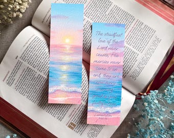 Ocean Sunrise Bookmark - Lamentations 3:22-23 Bible verse - Christian Faith Bible Bookmarks - ( Fine Art Paper - not laminated )