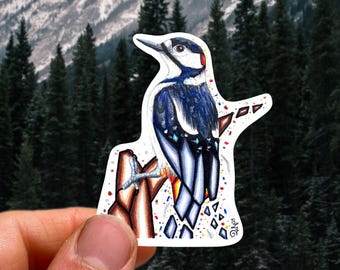 Woodpecker Sticker Downy Woodpecker Bird Stickers Decal Bird Watching Sticker Bird lover Gift  Bird Watcher Gift Waterproof Sticker Birds