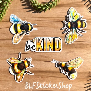 Bee Sticker Set Be Kind Sticker Honey Bee Party Decor Bee Theme Gift Bee Sticker Bundle Bumble Bee Vinyl Sticker Hydroflask Decal Bee Gift