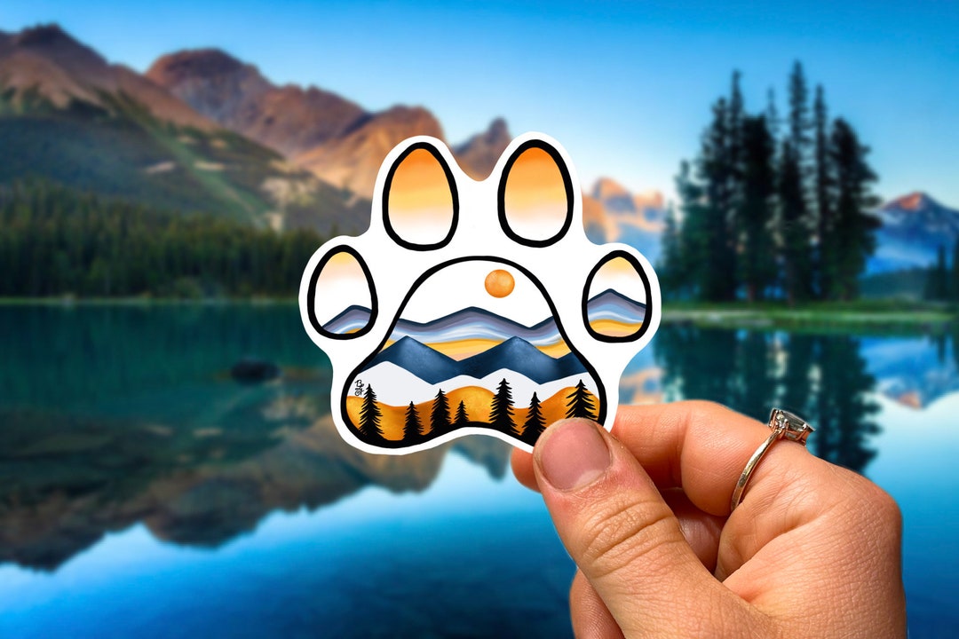 Mountain Paw Print Vinyl Sticker Animal Lover Gift Dog Paw Print Stick ...