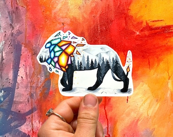 Lion Sticker Geometric Lion Decal Animal Vinyl Stickers Gemstone Jewel Sticker Nature Decal Art Journal Stickers Waterproof IPhone Stickers