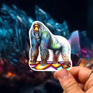 Silverback Gorilla Sticker Colorful Gorilla Art Animal Sticker Crystal Gemstone Sticker Rainbow Gorilla Monkey Sticker Nature Decal Gift