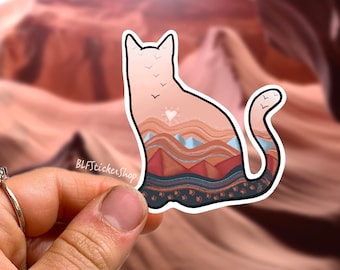 Cat Sticker Pink Dusty Rose Cat Mountain Sticker Silhouette Cat Paw Sticker Cat Lady Sticker Hiking Cat Mom Gift Mountain Lover Cat Gift