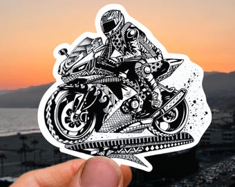 Motorcycle Sticker Hawaii Stickers Polynesian Tribal Motorcyclist Stickers Sport Bike Sticker Black and White Motorbike Bumper Sticker Gift