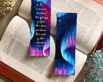 Aurora Borealis Bookmark Northern Lights - Psalm 19:1 Bible verse - Christian Faith Bible Bookmarks - ( Fine Art Paper - not laminated )