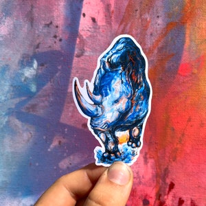 Rhino Sticker Rhino Decal Rhinoceros Sticker for Hydroflask Rhino Vinyl Sticker for Laptop Watercolor Rhino Blue Rhino Painting Rhino Gift