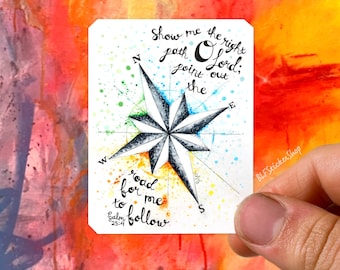Compass Sticker Psalm 25:4 Sticker Bible Verse Decal Faith Sticker Set Compass Decal Christian Sticker Art Gift for Christians Vinyl Sticker