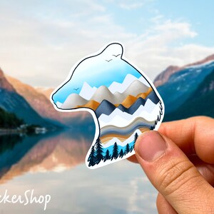 Beer Sticker Beer Berg Sticker Silhouet Vader Beer Cadeau Natuur Sticker Camping Cadeau Wandel Sticker Wandelaar Cadeau Dieren Sticker Vinyl