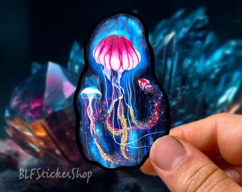 Pegatina de medusa, pegatina de criatura marina, calcomanía de medusa, pegatina de vinilo artística de medusa para botella de agua, regalo de buceador, pegatina del océano, vida silvestre