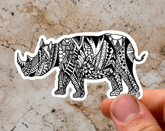 Rhino Sticker Rhinoceros Decal Tribal Rhino Art Polynesian Hawaiian Stickers Tribal Hawaii Sticker Black and White Rhino Bumper Sticker Gift