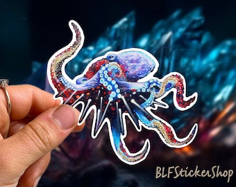 Colorful Octopus Vinyl Sticker, Sea Creature Decal, Kraken Stickers