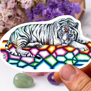 White Tiger Sticker, Tiger Geometric Sticker, Jewel Tiger Sticker, Cat Sticker, Tiger Gift, Cat lover Gift, Waterproof Sticker Hydroflask